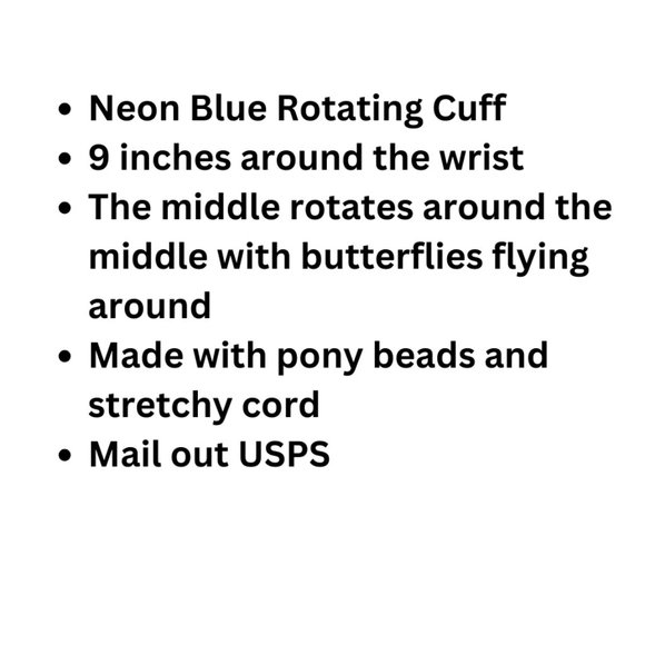 Neon Blue Kandi Rottiing Cuff with Hanging Butterflies - Picture 6 of 6